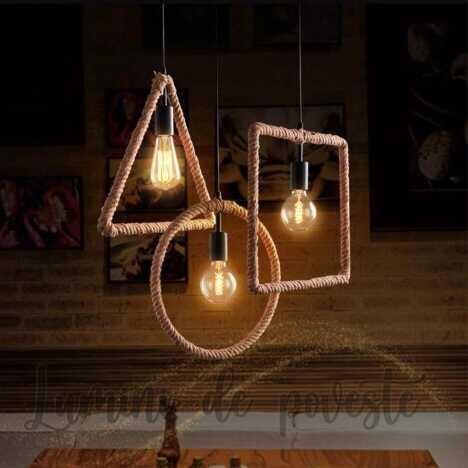 Pendul Vintage Rope Triangle, 1 surse de iluminare